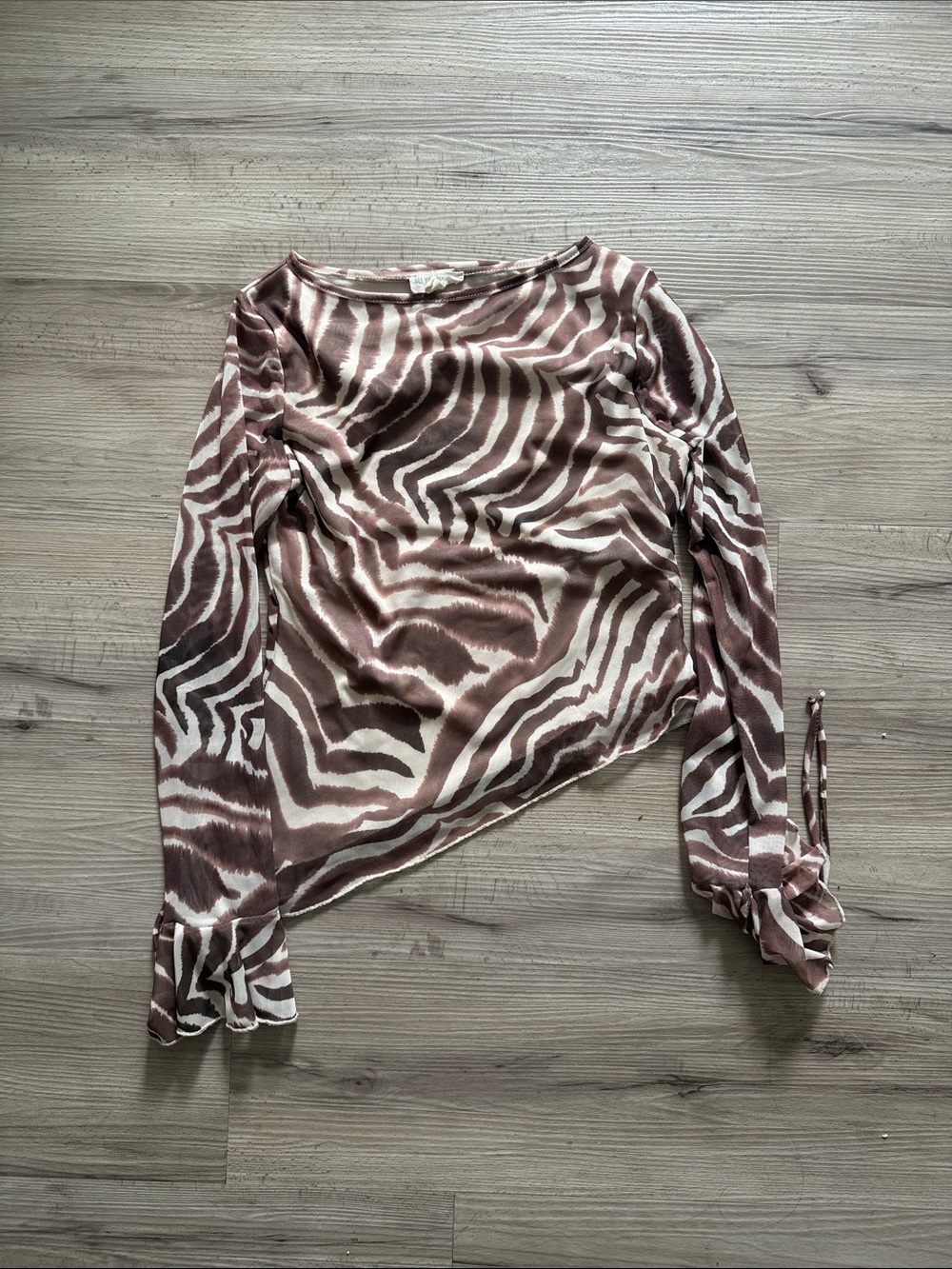 See You Monday Blush Taupe and Cream Zebra-Stripe Long Sleeve Tee